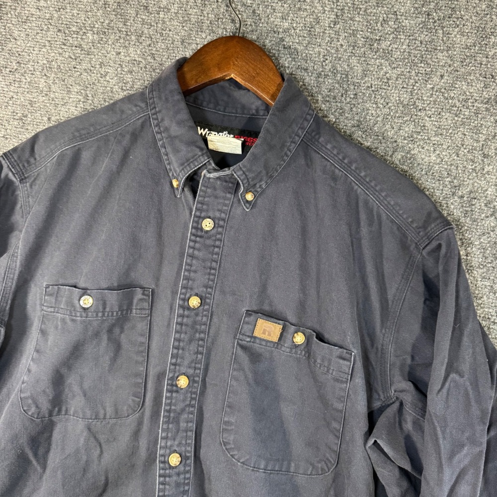 Wrangler Riggs Workwear‎ Mens Navy Blue Cotton Button Down Utility Shirt XLT